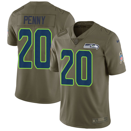 Nike Seahawks #20 Rashaad Penny Olive Men's Stitched NFL Limited Salute To Service Jersey